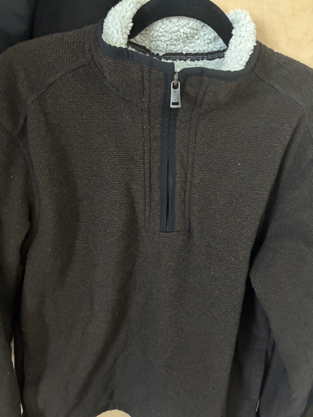Orvis Brown Half-Zip Sherpa Pullover with Cream Lining - Picture 3 of 4